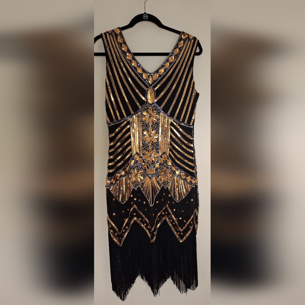 Sequin Fringe Beaded Dress for Women Size M